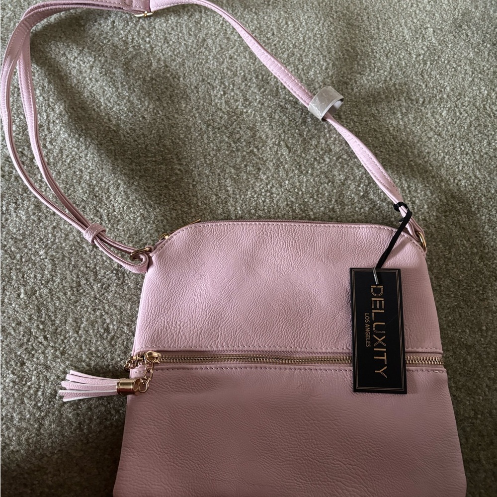 Deluxity vegan leather Light Pink Crossbody Bag NWT